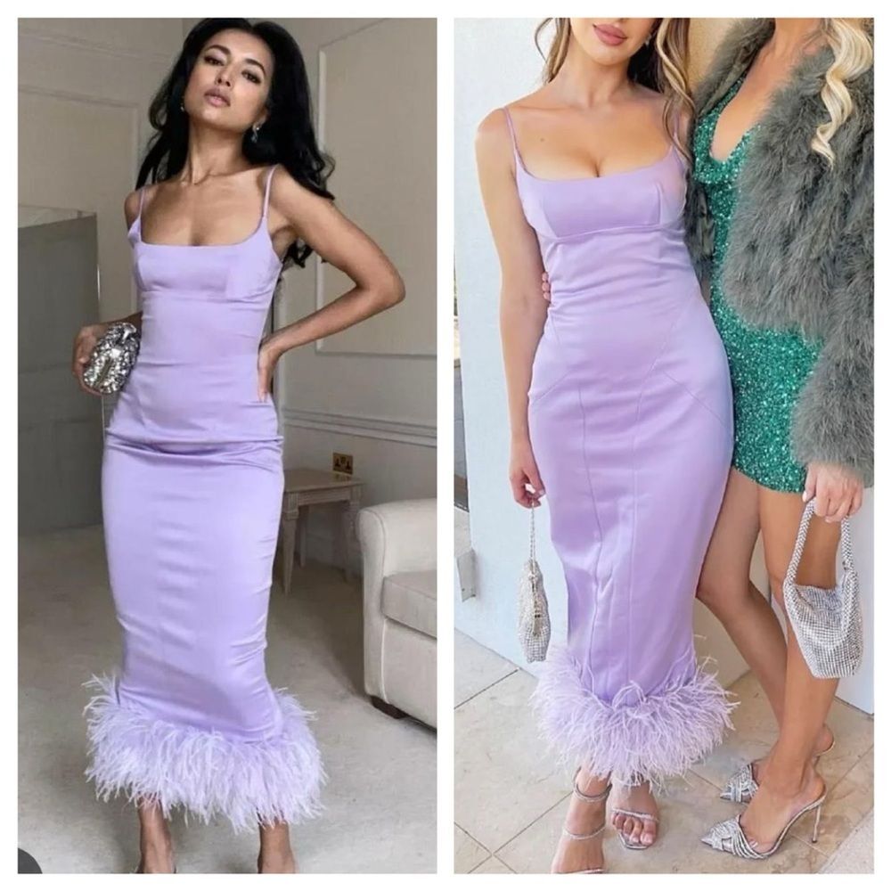 House of CB Lavender Feather Trim Midi Dress